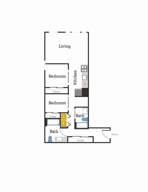 Floor plan for 2 beds, 2 baths, 1191 sqft